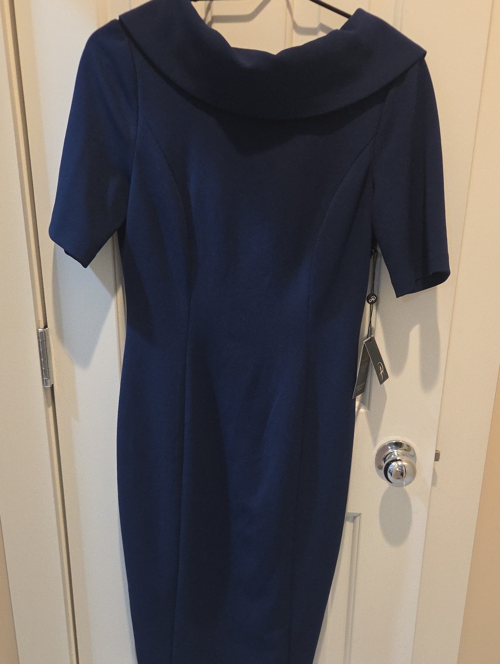 Adrianna Papell Navy Blue Midi Sheath Dress